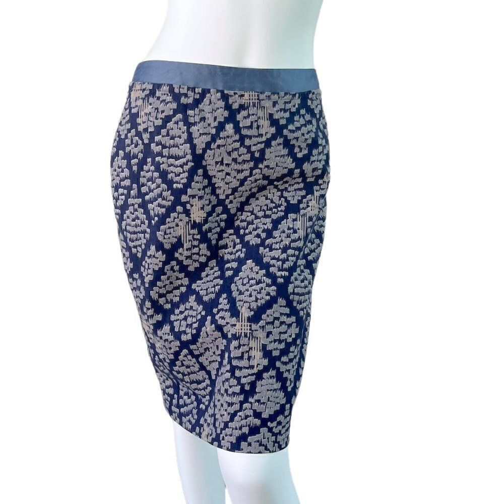 VERA WANG Indigo Blue Shibori Print Cotton Pencil Skirt, Made in the USA, Size 2